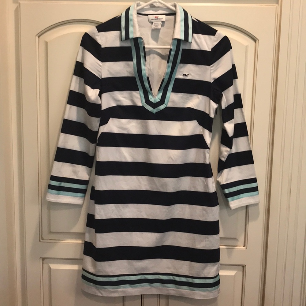 Nautical striped, 3/4 sleeve, cotton lined dress